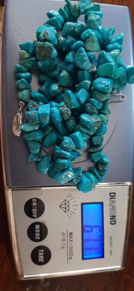 COLLANA TURCHESE Naturale  60 Cm chiusura Argento  - Immagine 3 di 4