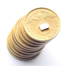 Lot GERMAN 10x 5 REICHSPFENNIG 1937 - 1939 Brass Coin SWASTIKA 3RD WW2 Pfennig