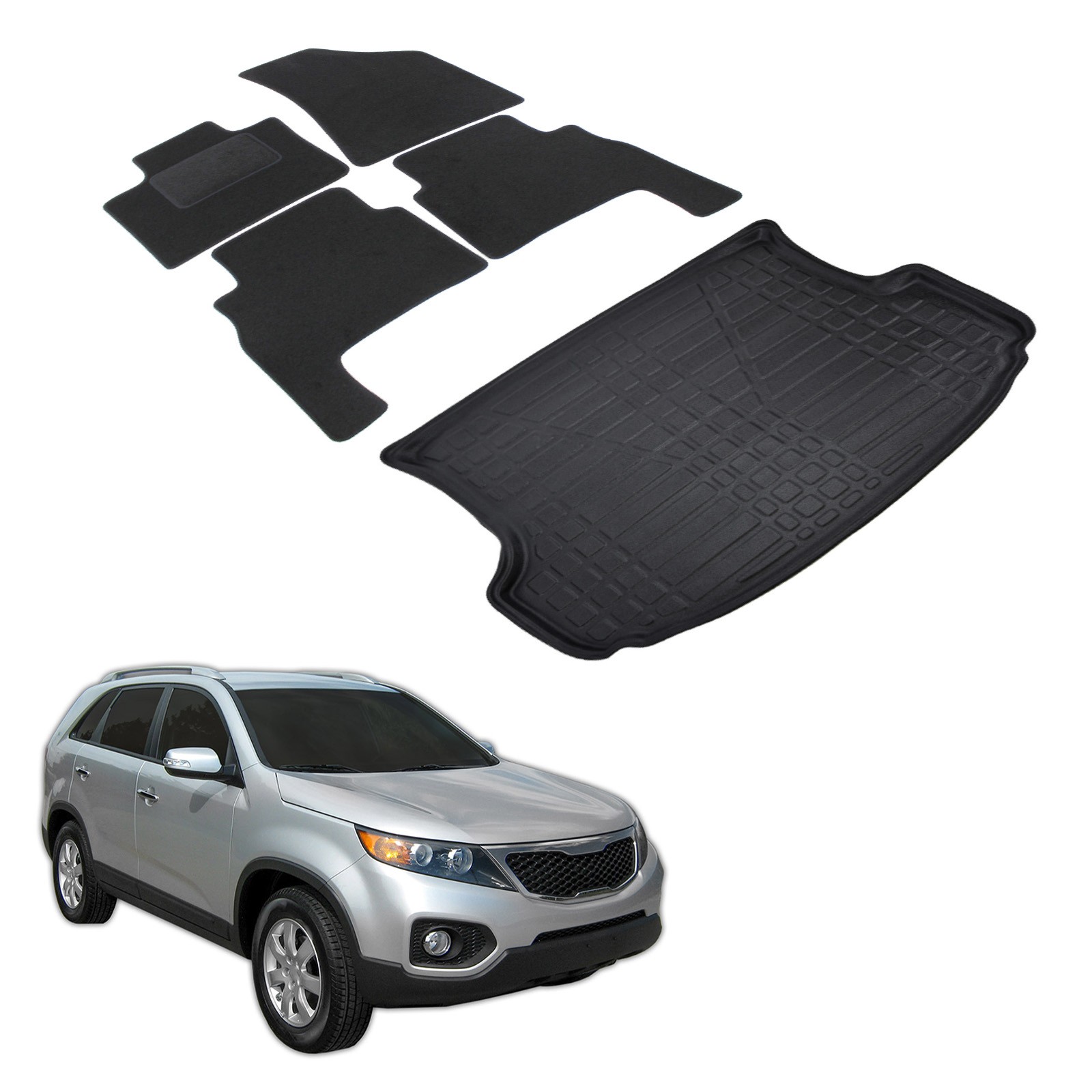 Jeu de tapis et coffre pour Kia Sorento 2 2009-2015 finition premium en similicuir surpiqué