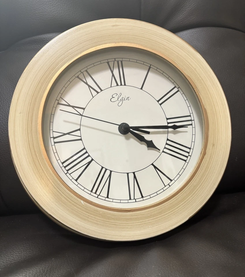 Elgin Wall Clock Quartz Roman Numerals Round Frame Shabby Chic Cottage 10” - Image 2 of 4