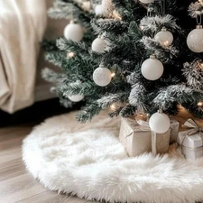 White Tree Skirt Faux Fur Christmas  30 36 48 Round Fluffy Plush Snow Xmas Decor