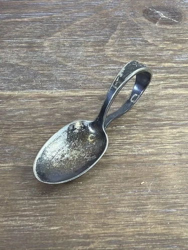 Antique Reed & Barton Sterling Silver Bent Handle Baby Spoon Etched Child 1890s