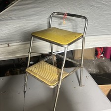 Vintage Cosco Folding Metal Step Stool Yellow MCM Home Decor Kitchen Free Ship