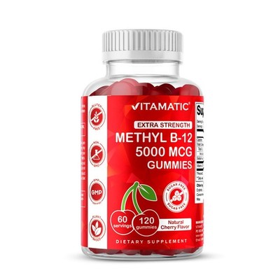 Vitamatic Extra Strength Vitamin B12 5000 mcg (Methyl B12) Gummies - 120 Count