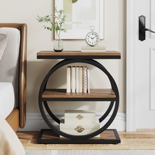 3-Tier Wooden End Table Small Side Table with Storage Shelves for Living Room