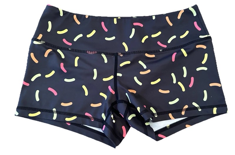 Feed Me Fight Me Donut Sprinkles Shorts Small  Blk Booty Crossfit Athletic