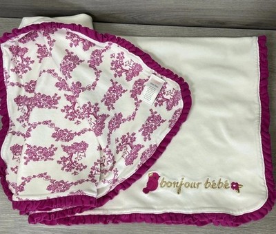 Gymboree Bonjour Bebe Baby Blanket Deer Fawn Toile White Magenta Hot Pink 2013