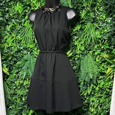 Thats So Fetch Dress Size 6 Black Cutout Braided Trim Mini High Neck LBD 4094
