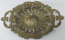 Vintage Made In Italy Rustic Brass Ornate Floral Filigree Basket Marked M.D