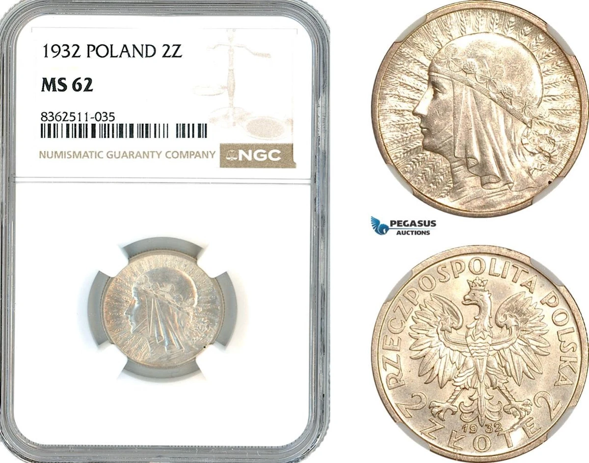 1932年 ポーランド 10ズロチ AU50 NGC ヤドヴィガ ポロニア 銀貨