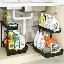 2 Pack Under Sink Organizer,2 Tier Pull Out Adjustable Height Under Cabinet S...