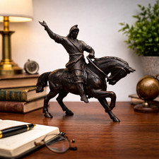 Vintage Cast Iron Mounted Warrior Sculpture  ...