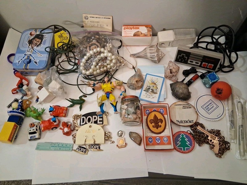 Junk Drawer Lot Toys, Sea Shells, Costume Jewelry, And Lots More