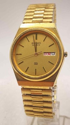Vintage Men's Watch SEIKO Quartz 7813-6039 SQ Gold Tone Day/date