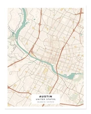 Austin Map Poster Wall Art - Minimalist City Street Map Print