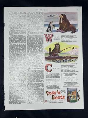 Magazine Ad* - 1948 - Puss 'n Boots Cat Food - ''W'' is for Walrus