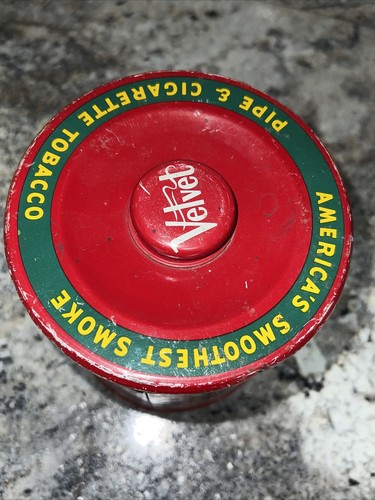 Vintage Velvet Pipe and Cigarette Tobacco Empty Tin 6” Tall Beautiful Colors - Picture 6 of 8