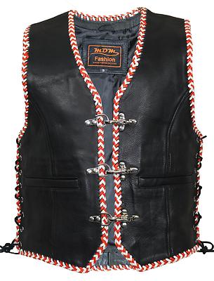 Herren Lederweste Lederkutte Kutte Bikerweste Biker Rockerweste Chopper Rot Club