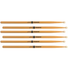3 PACK Promark Rebound 2B ActiveGrip Clear Hickory Drumstick, Acorn Wood Tip