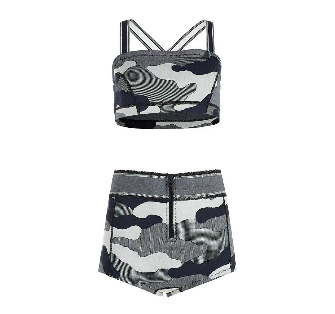 DIOR Bralette Briefs Set Black Grey Camouflage Top Shorts