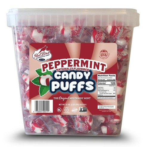 Red Bird Soft Peppermint Candy Puffs 52 oz Tub Mints are Individually Wrapped