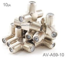 10-pk F-Type Connector 3-Way Female/Jack to 2-Female/Jacks T-Splitter, AV-A59-10