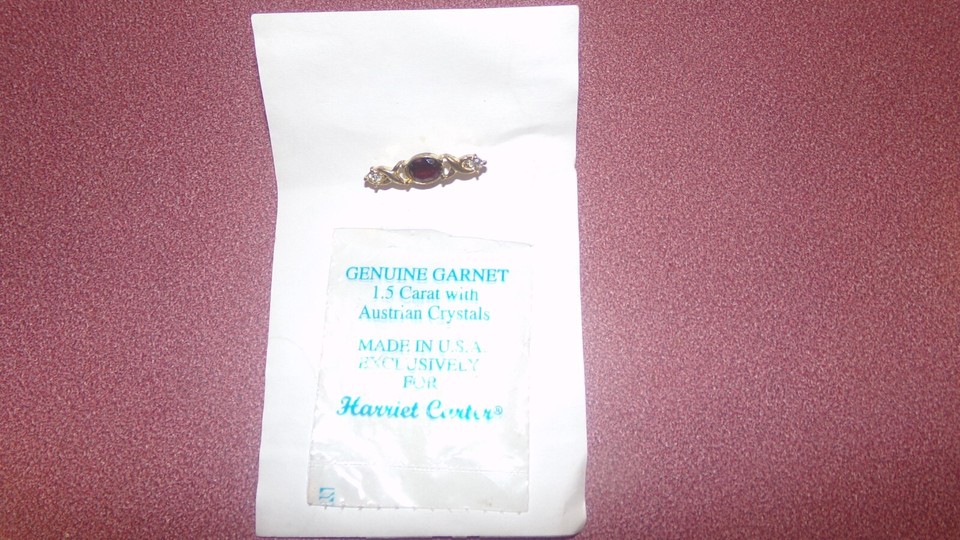 VINTAGE REAL GARNET AND GOLD PLATE Brooch Dress Pin with Crystals New w ...