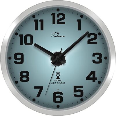 WallarGe Atomic Wall Clock with Night Light Silent Lighted up 12in Clocks Glow