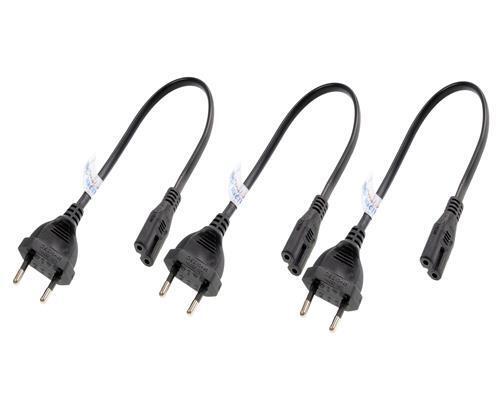 Pack de trois câbles d'alimentation courts/câbles d'alimentation (connecteur plat sur Euro-8). noir - Photo 1/5