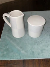 Set of Nautica Arctic White Cream Creamer & Sugar w/Lid Set Signature RARE