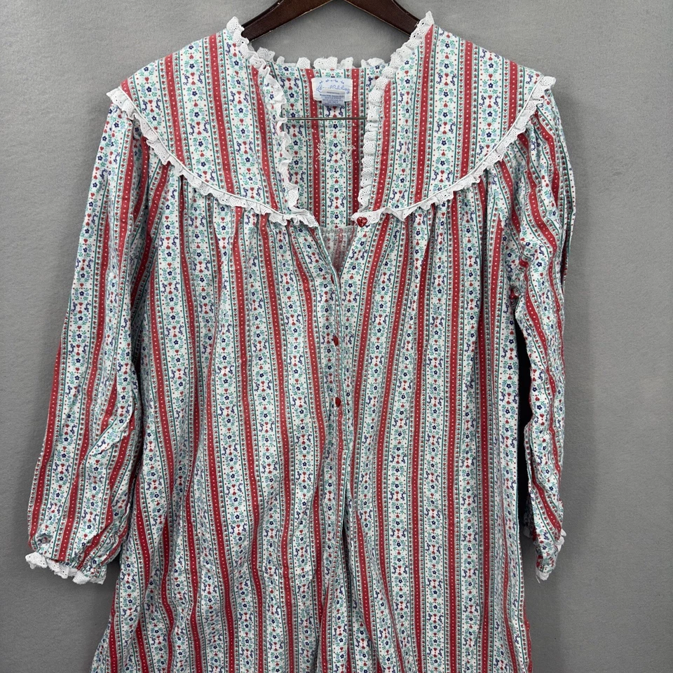 Camisón de franela Lanz of Salzburg para mujer mediano de encaje a rayas corazón Cottagecore Foto 2 de 4