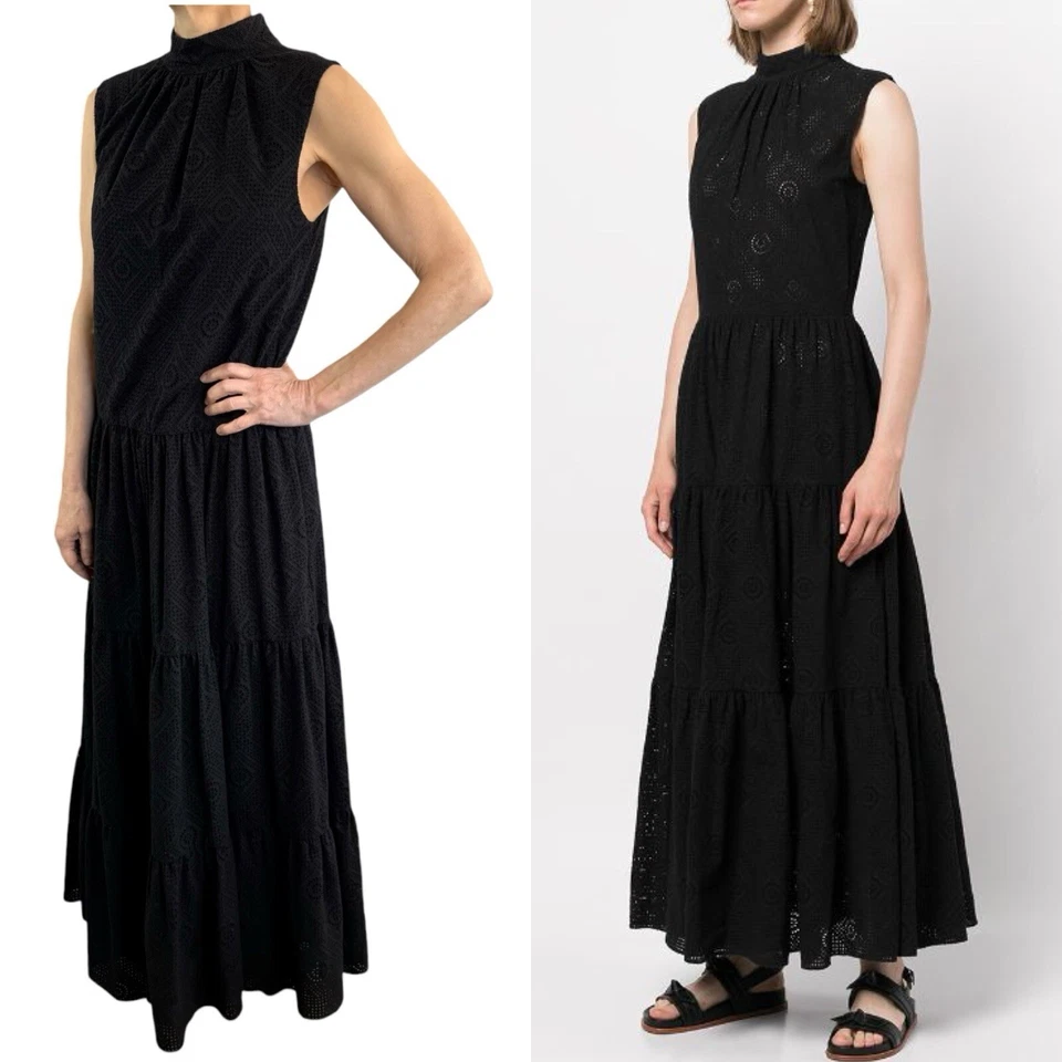 Maxi Vestido Adam Lippes Talla 8 10 (6 EE. UU.) Negro Sin Mangas Bordado-Anglaise Foto 3 de 4