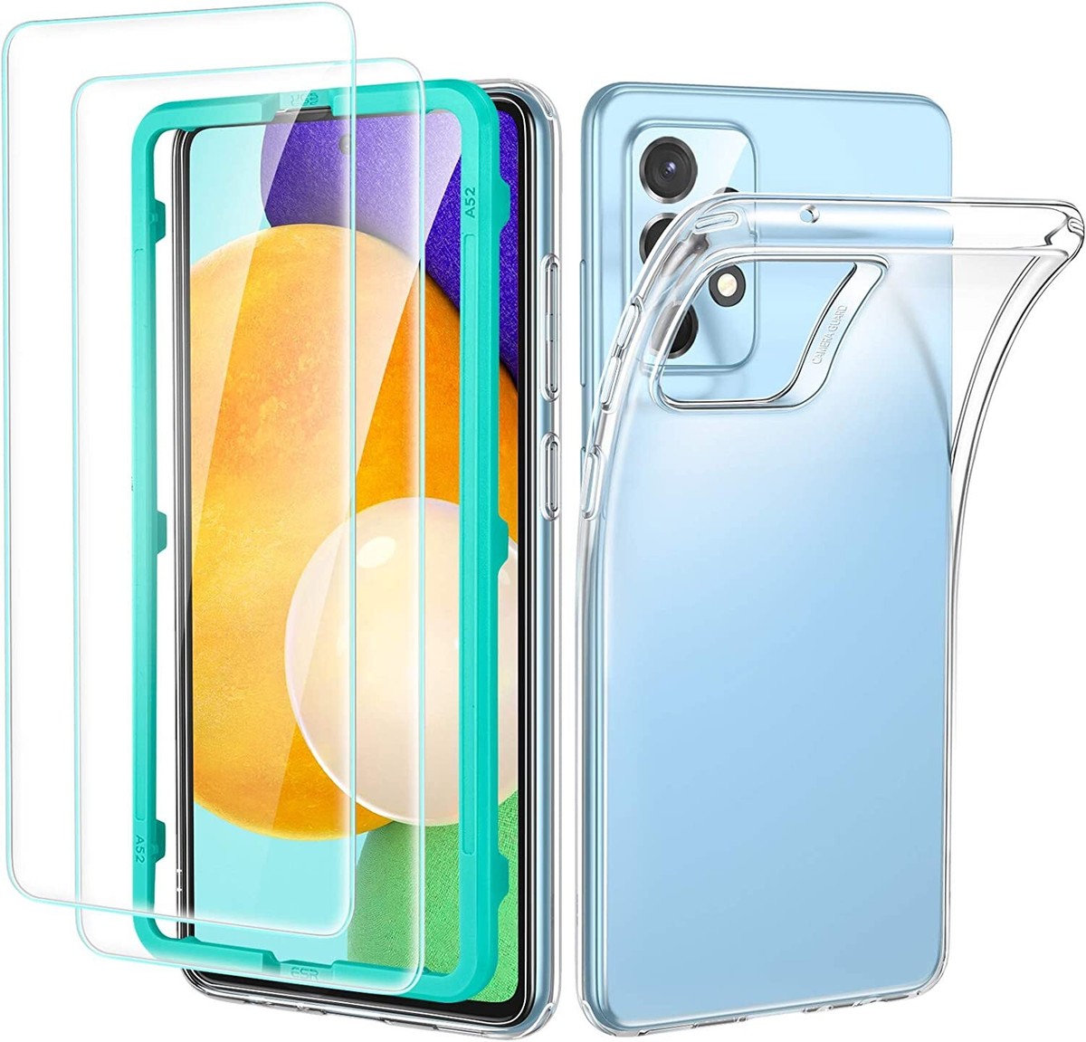 For Samsung Galaxy A52 5G Clear Case Cover x Tempered Glass