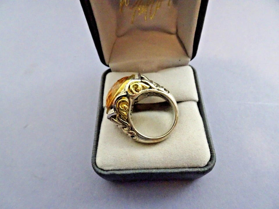 ANILLO CÓCTEL Charles Krypell Topacio Oro 18k Plata de Ley y Diamantes Talla 7 Foto 3 de 4