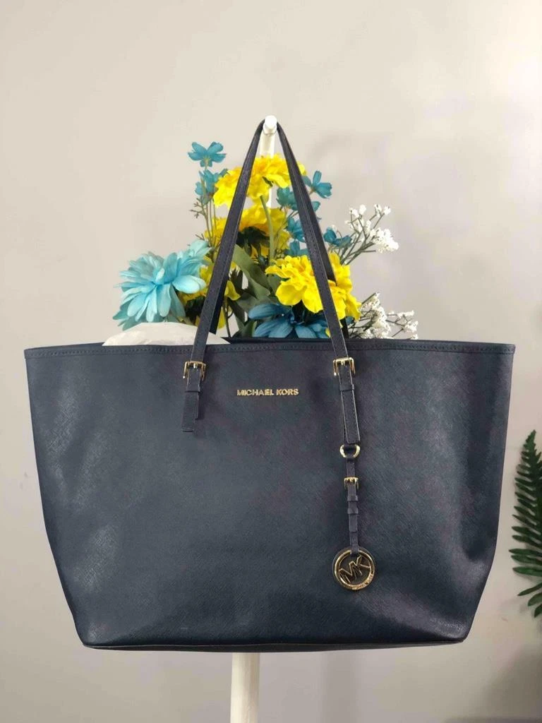 MICHAEL KORS Dark Navy Blue Saffiano Leather Large Shoulder Tote Bag