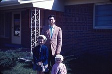 1959 Family Picture Outside Dad Two Daughters Suit Dresses Vintage 35mm Slide