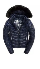 Super Dry Luxe Fuji Double Zip Hooded Jacket -blue Medium - Brand New With Tag