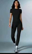 2 Piece Set, UK Size 12, Women's Solid Round Neck Tee  High Waist Legging, XL