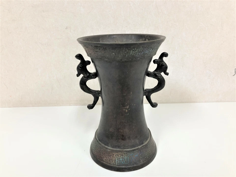 Y3876 FLOWER VASE Copper Cloisonne work Japan ikebana decor interior antique - Image 3 of 4