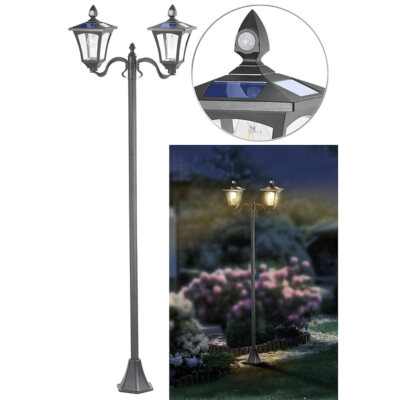 Solar-LED-Gartenlaterne, 2 flammig, PIR- & Dämmerungssensor, 600 Lumen