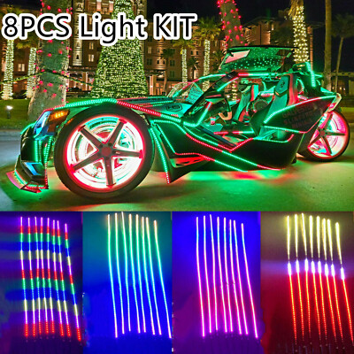8PCS 4FT Bluetooth Dream CHASING Flowing LED Polaris Slingshot Strips Lights KIT