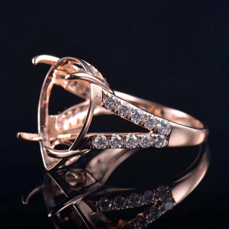 Solid 14K Rose Gold Natural Diamonds Semi Mount Prong Ring Setting Pear 18x13mm - Image 3 of 4