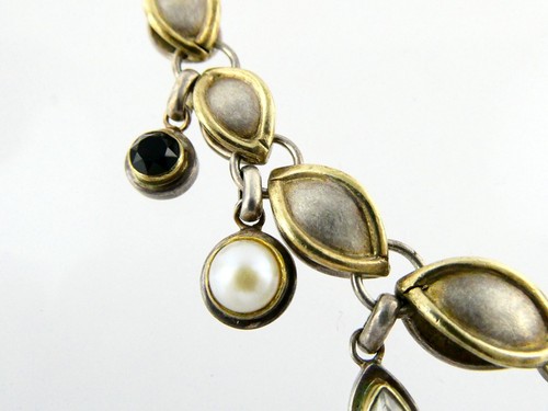 Michou Sterling Silver White Topaz Black Tourmaline Pearl and Moonstone Necklace - Bild 4 von 12