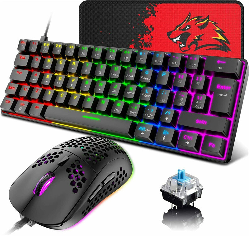 60% RGB Backlit Mechanical Gaming Keyboard and Mouse Set USB Type-C Compatible with PS4/PS3-image
