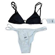 NWT Andie Swim 2 piece cannes bikini Swimsuit black white sz Large bottom top