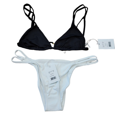 NWT Andie Swim 2 piece cannes bikini Swimsuit black white sz Large bottom top