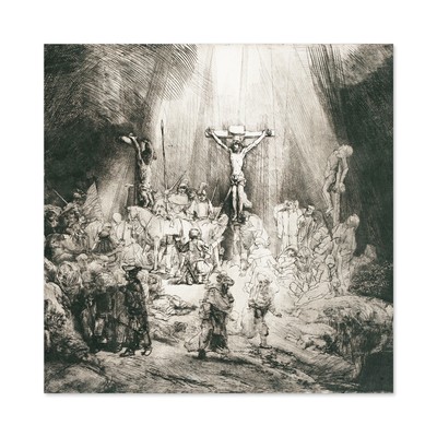 Rembrandt Christus gekreuzigt zwischen Dieben 3 Kreuze großer Wandkunstdruck 24x24