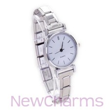 White Round Italian Charm Watch Bracelet Plus Tool Enamel Charms