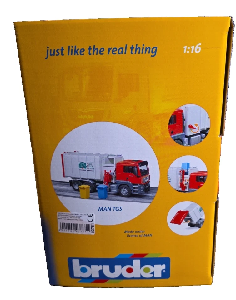 Bruder Man Tgs Боковая Погрузка Мусоровоз Транспортные средства-Игрушки масштаб 1:16 Совершенно Новый - Изображение 3 из 3