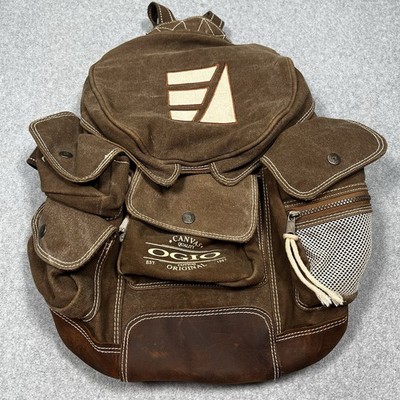 OGIO Original Street Pack Backpack Vintage Canvas Leather Brown Logo Zip Y2K 
